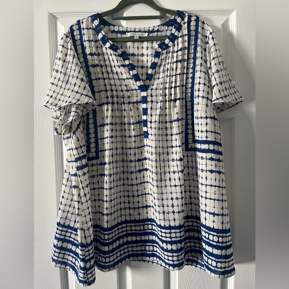 Rose & Olive Tops - Rose & Olive Cream and Blue 2X Top